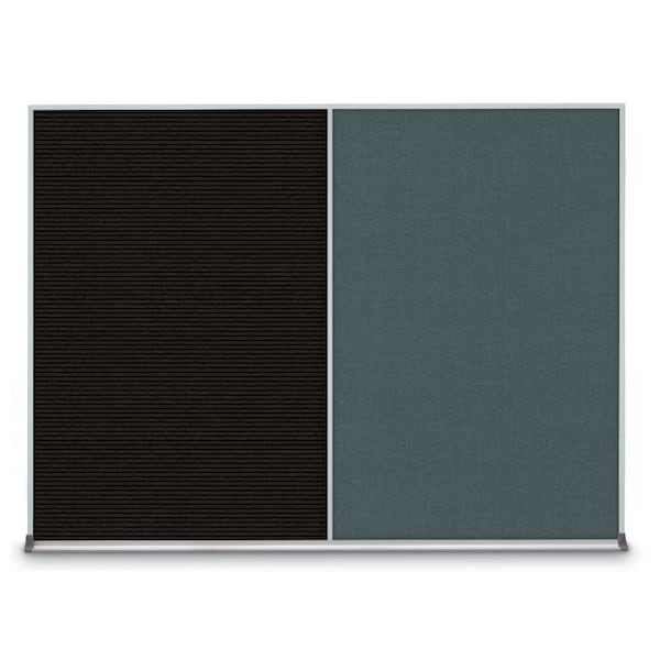 United Visual Products Triple Door Radius Corkboard, 72"X36", B UV8005-BLACK-RUBBER - main